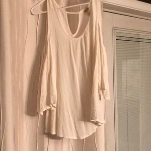 Flirty flutter sleeve open shoulder top